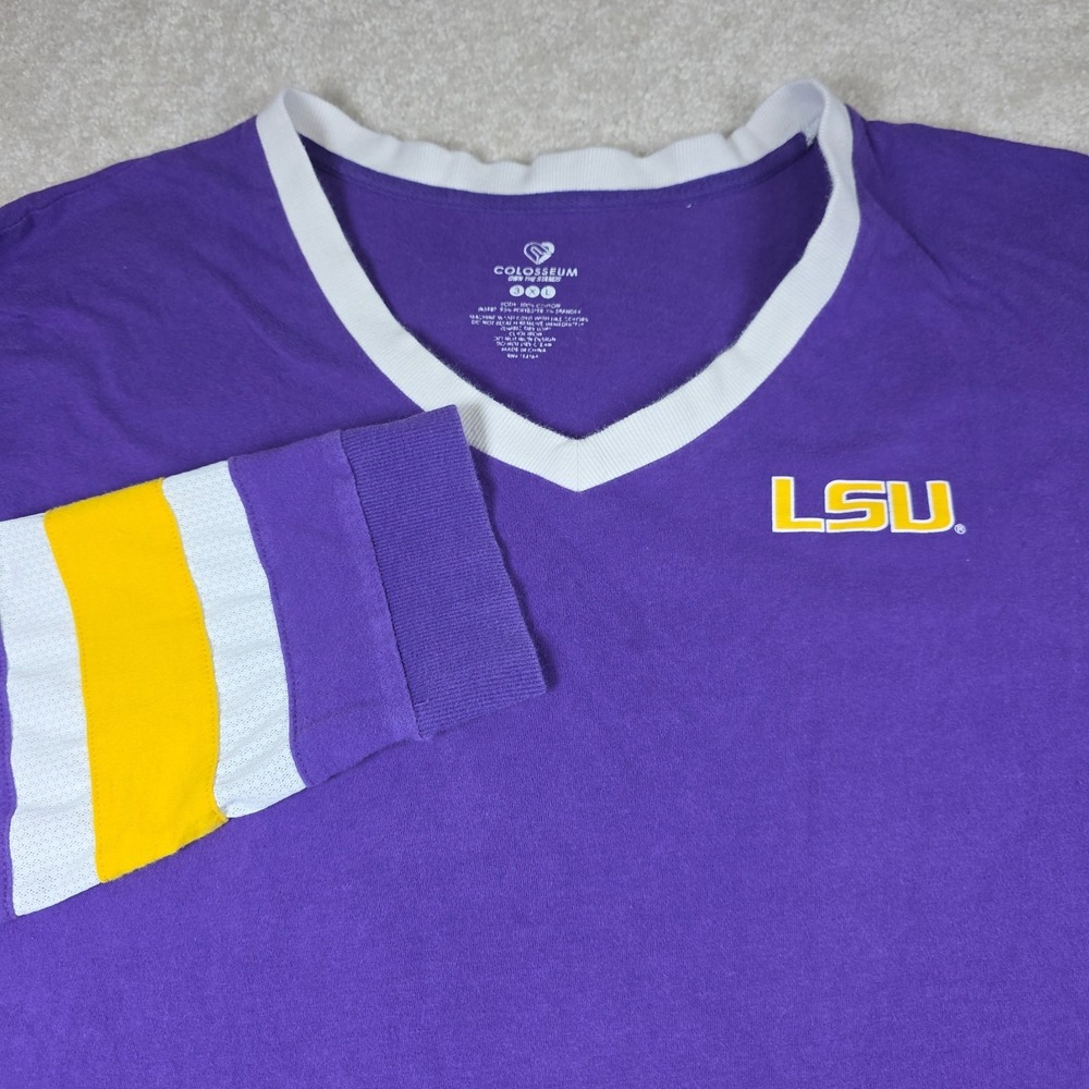 Colosseum Jersey Mens 3XL Purple Striped V-Neck Long Sleeve LSU Tigers Football